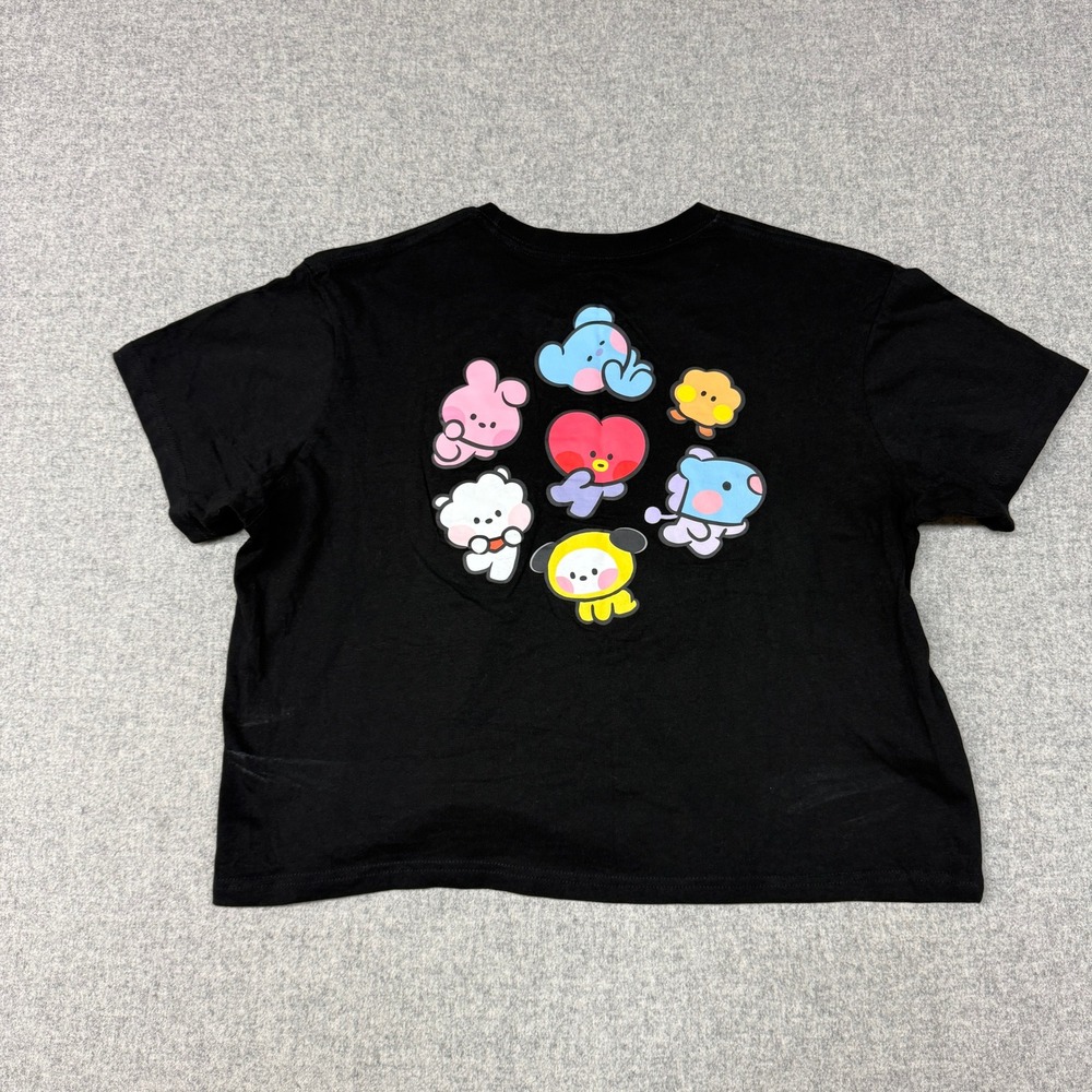 BT21 Graphic T-Shirt Size Large Black Line Friends Characters Back Print Logo L